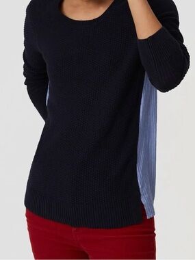 LOFT Navy Blue Knit Top Striped Back Long Sleeve Lightweight Sweater Top